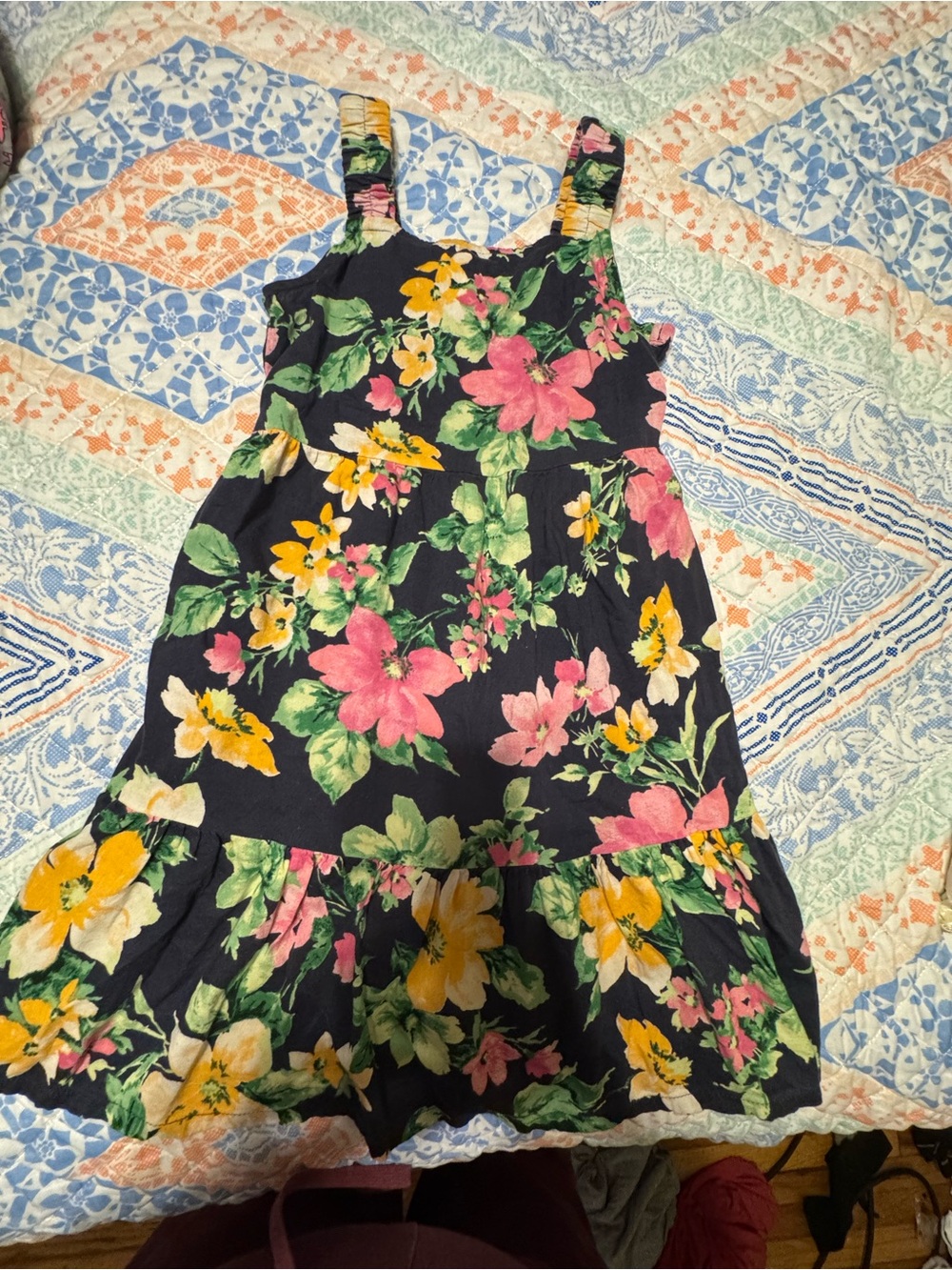 Old Navy Black Floral Sundress with Pink & Yellow Flowers